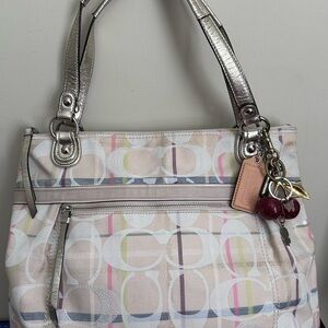 Coach Poppy Tattersall Cream and Silver Shoulder Bag